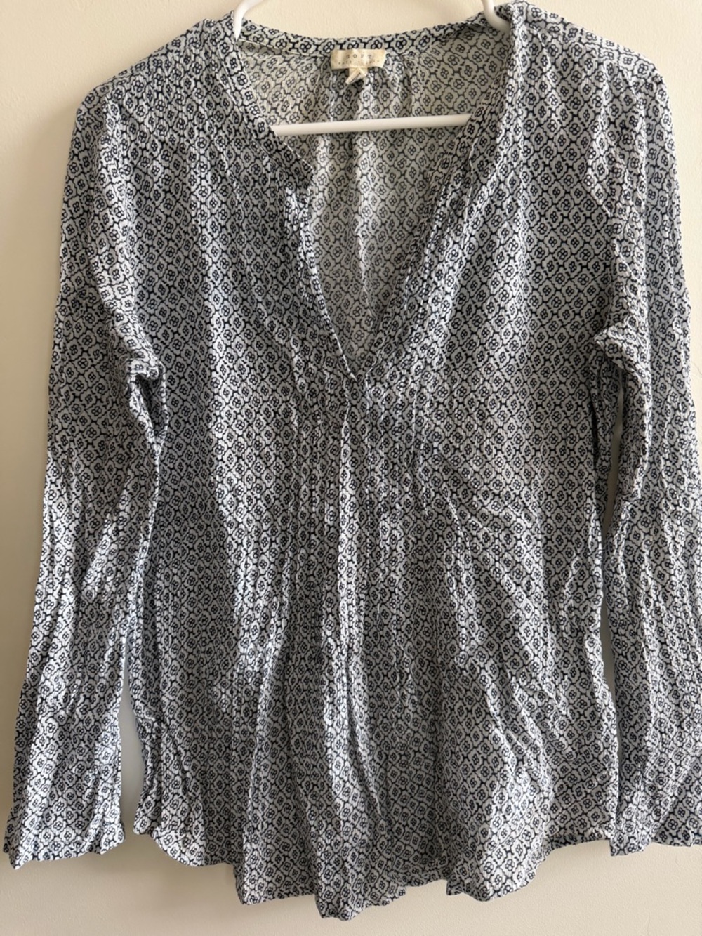 Joie Navy Blue and White Printed V-Neck
